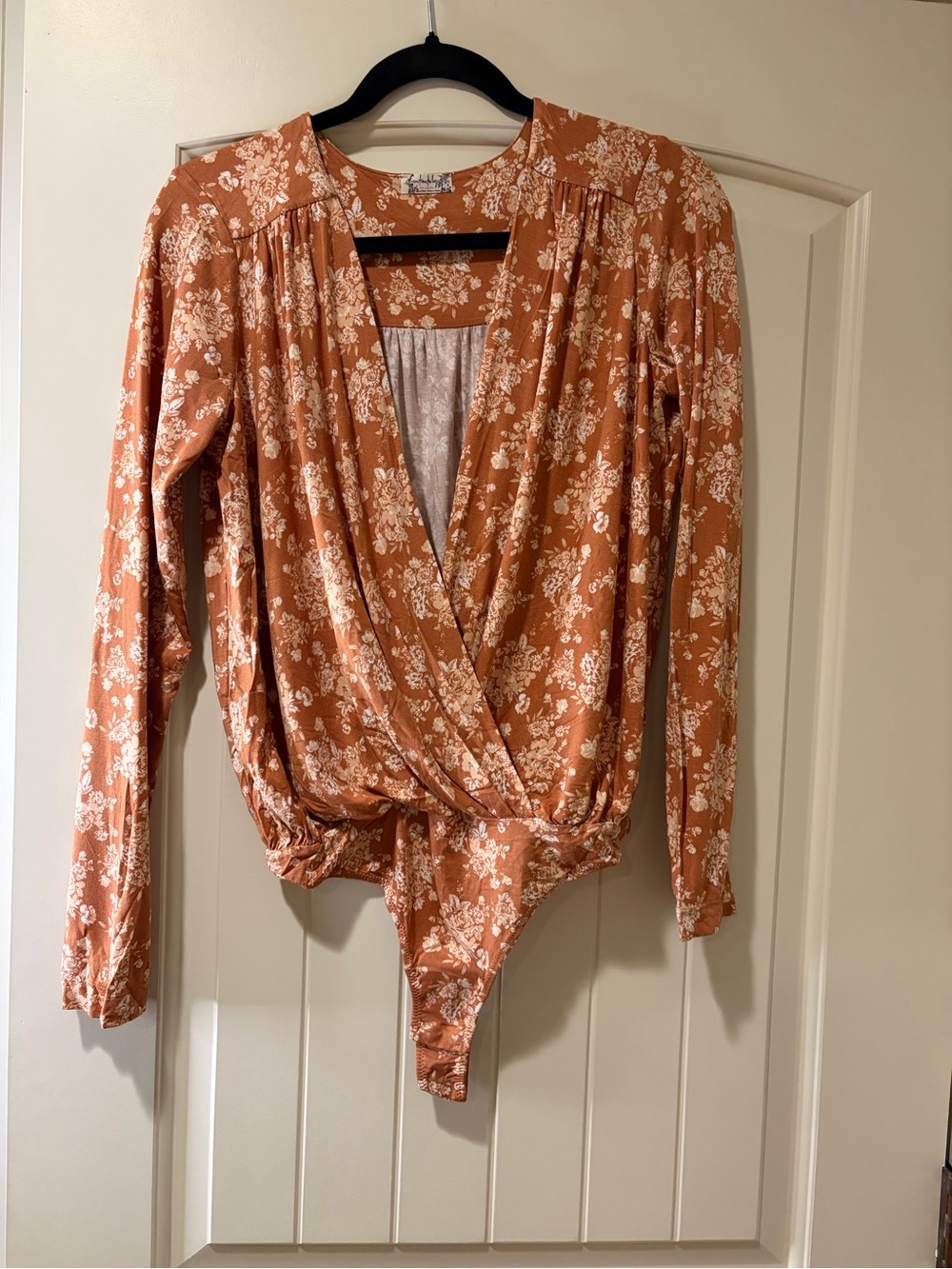 Free People Floral Wrap Long-Sleeve Bodysuit in Rust - Picture 2 of 7